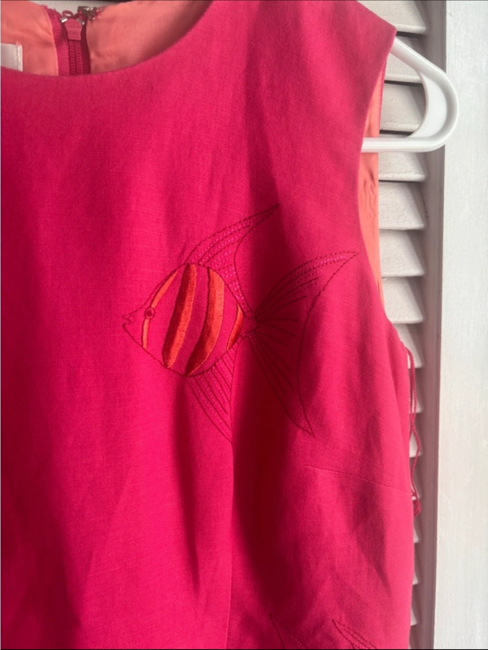 Bright Pink Embroidered Fish Sleeveless Dress - Women